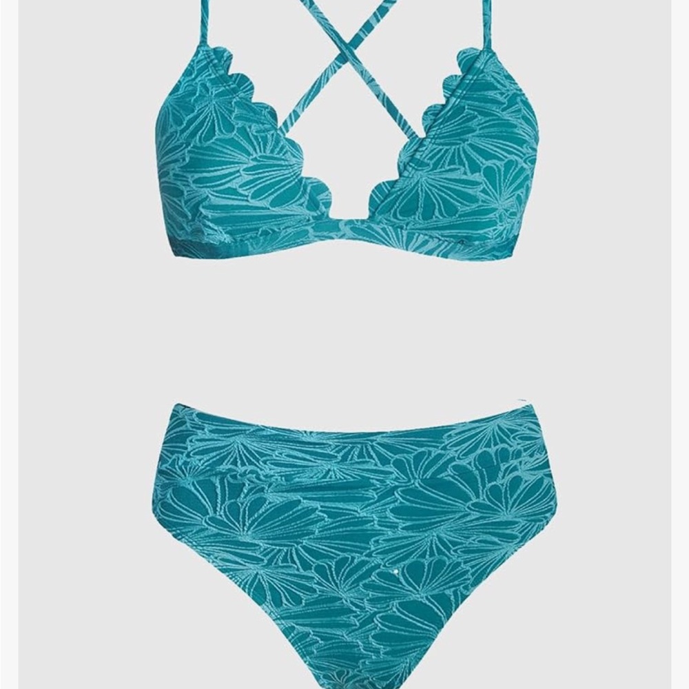 Cupshe Teal Scalloped Bikini Set